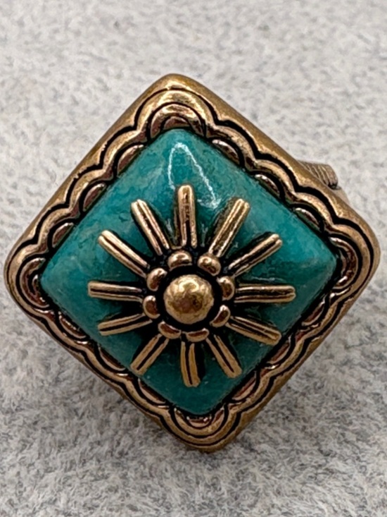 Studio Barse Jewelry - Studio Barse Turquoise and Golden Bronze Sunburst Square Ring 6.75